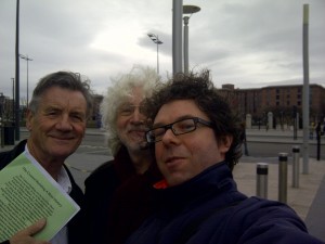 Michael Palin and Hollywood producer Steve Abbott with Jonathan Brown of Share the City