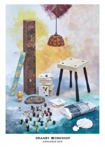 Illustrated cover to Turner Prize 2015 catalogue by Assemble, showing handmade items such as lamps, furniture and fireplaces recycled for sale by the Granby Workshop