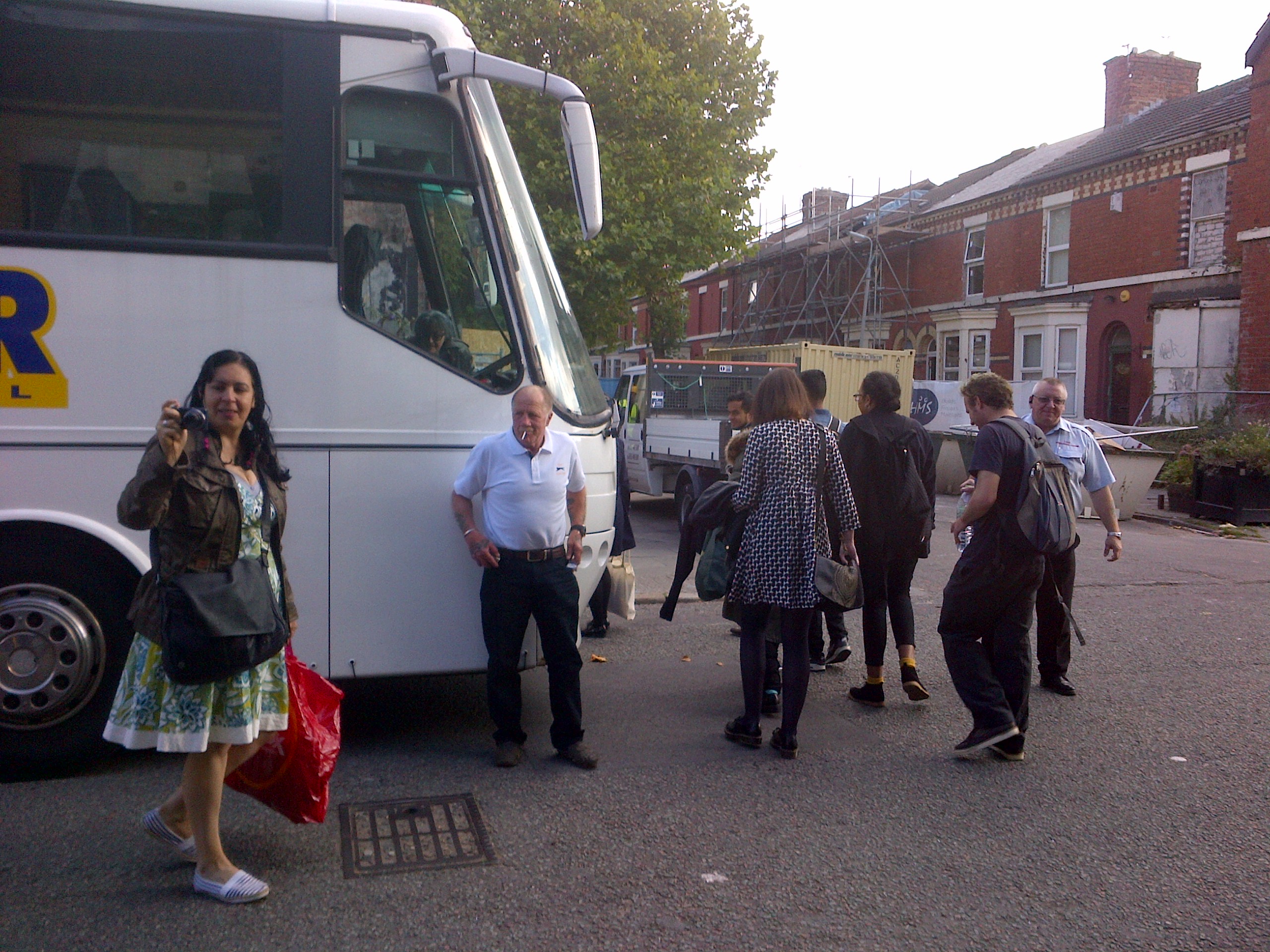 Granby Community Land Trust residents and supporters prepare to board the coach to the Turner Prize 2015 party